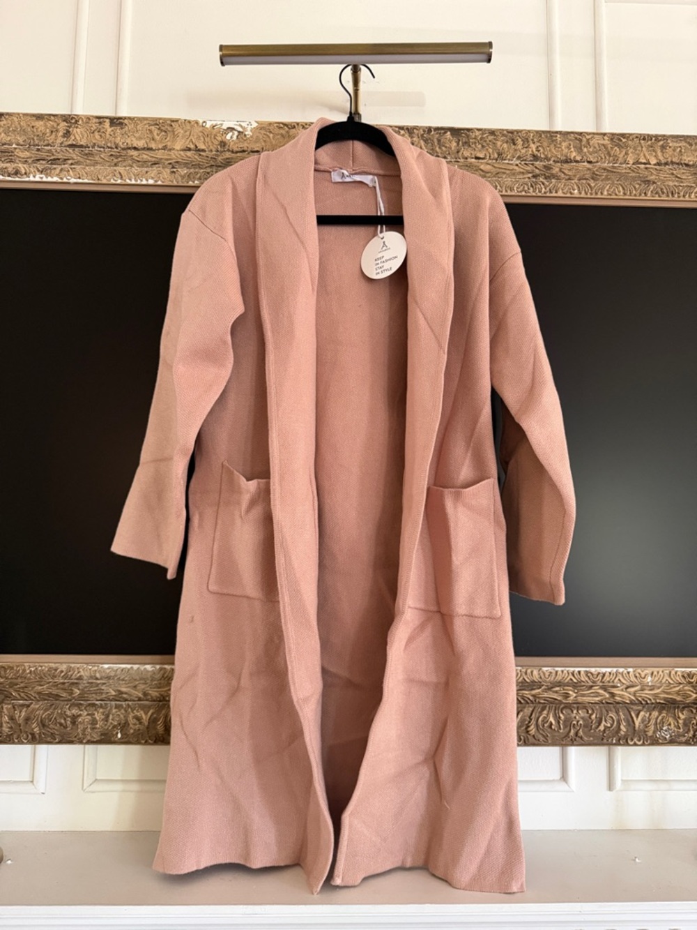 Blush Pink Open Front Long Cardigan with Pockets